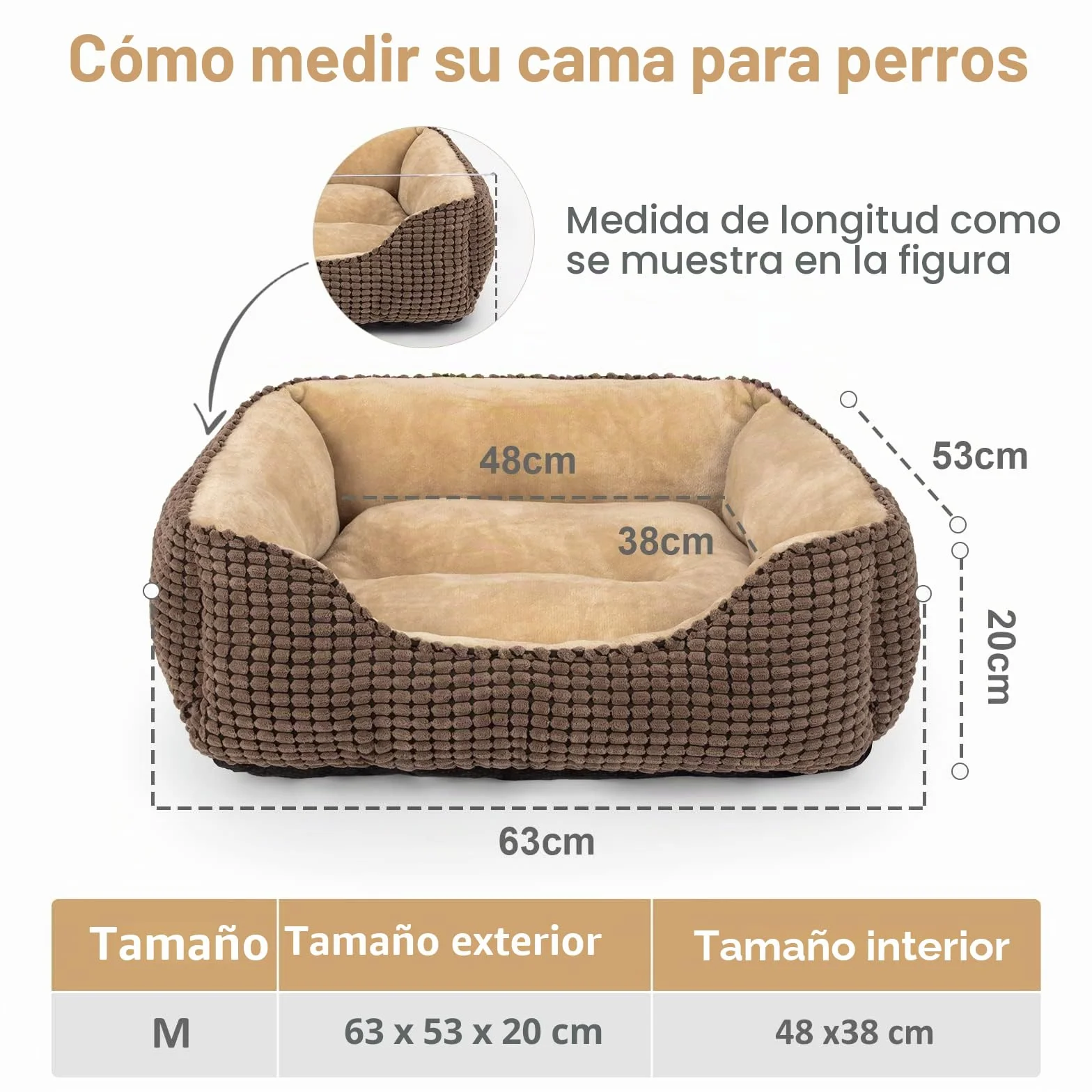 JOEJOY Cama para Perros Medianos, Cama Perro Lavable, Esponjosa, Antideslizante, Suave y Cómoda para Perros Pequeños Medianos y Gatos, 63x53x20cm