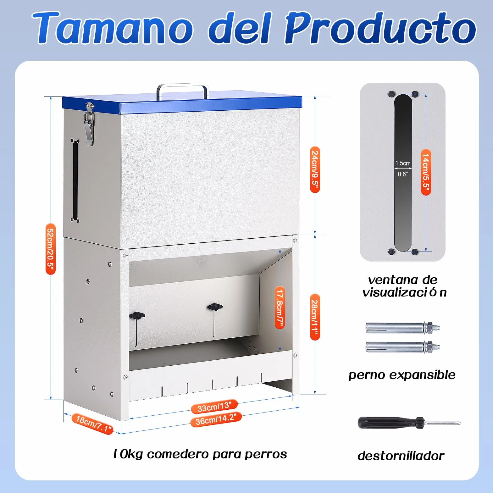 Dispensador automático de Comida para Perros 10 kg Alimentación automática para Dispensador de Comida para Perros al Aire Libre de Gran Raza Alimentación de Gravedad galvanizada