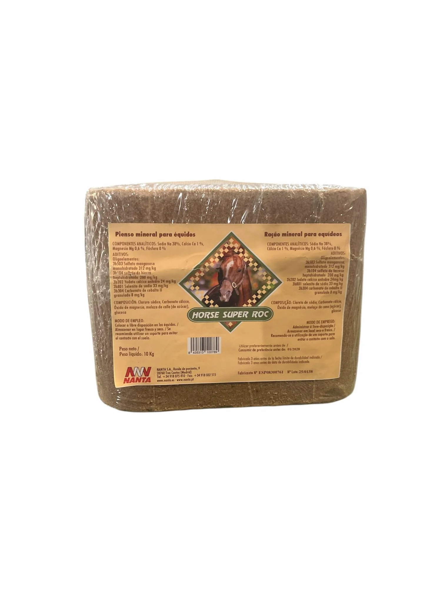 Bloque de Sal melazado Especial para Caballos o equidos 10 kg (Cloro, Sodio, potasio.). Nanta Horse Super roc
