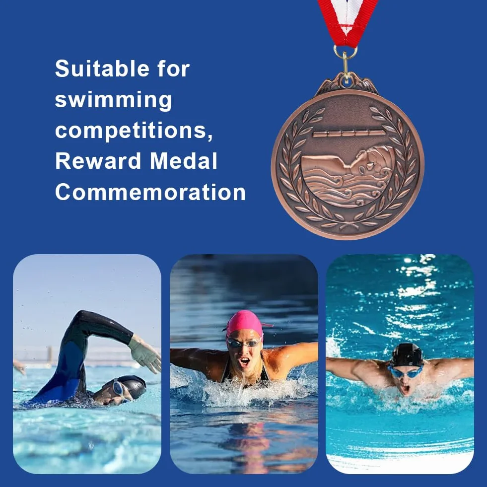 Medalla de natación 6,5 cm Recompensas Deportivas Cinta Cuello Metal Oro Plata Bronce Competiciones