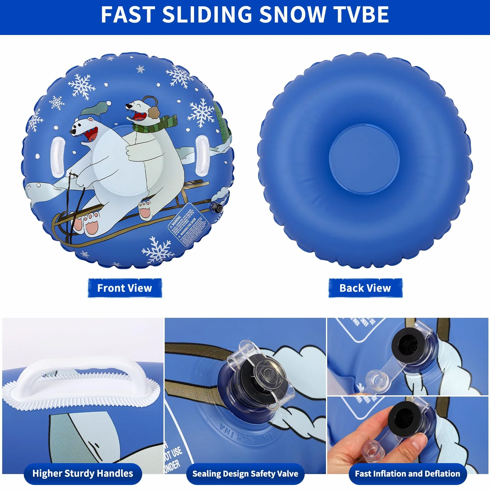 Trineo inflable de nieve Gukasxi Trineo para niños adultos con asas grueso para invierno patinaje esquí