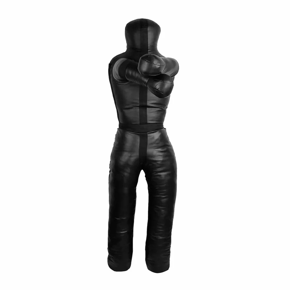 Muñeco de Boxeo de Pie para Adultos 180 cm Aoneky Grappling Dummy MMA Judo Lucha Negro Piel Sintética