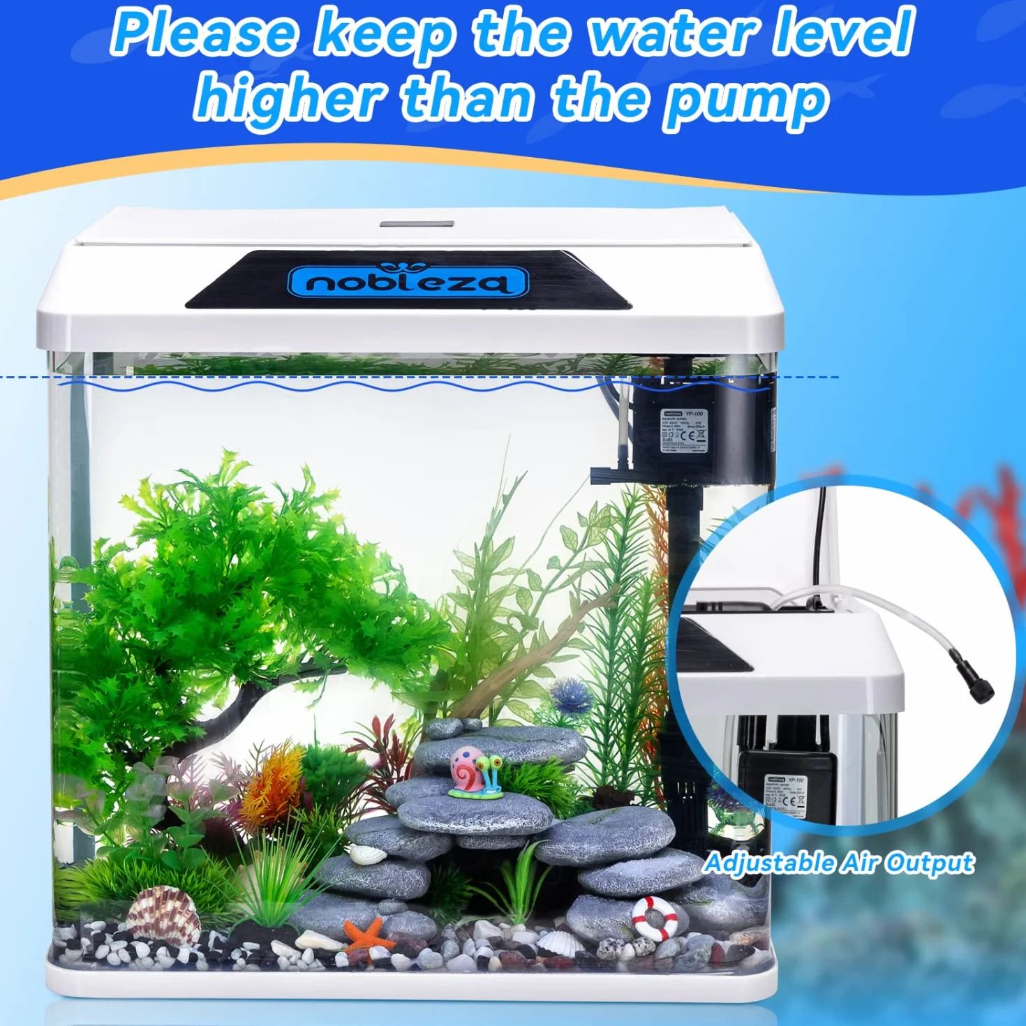 Nobleza - 30L Acuarios y Peceras Completas, Peceras de Cristal con Sistema de Filtrado e Iluminación LED, Acuarios de Iniciación, Blanco