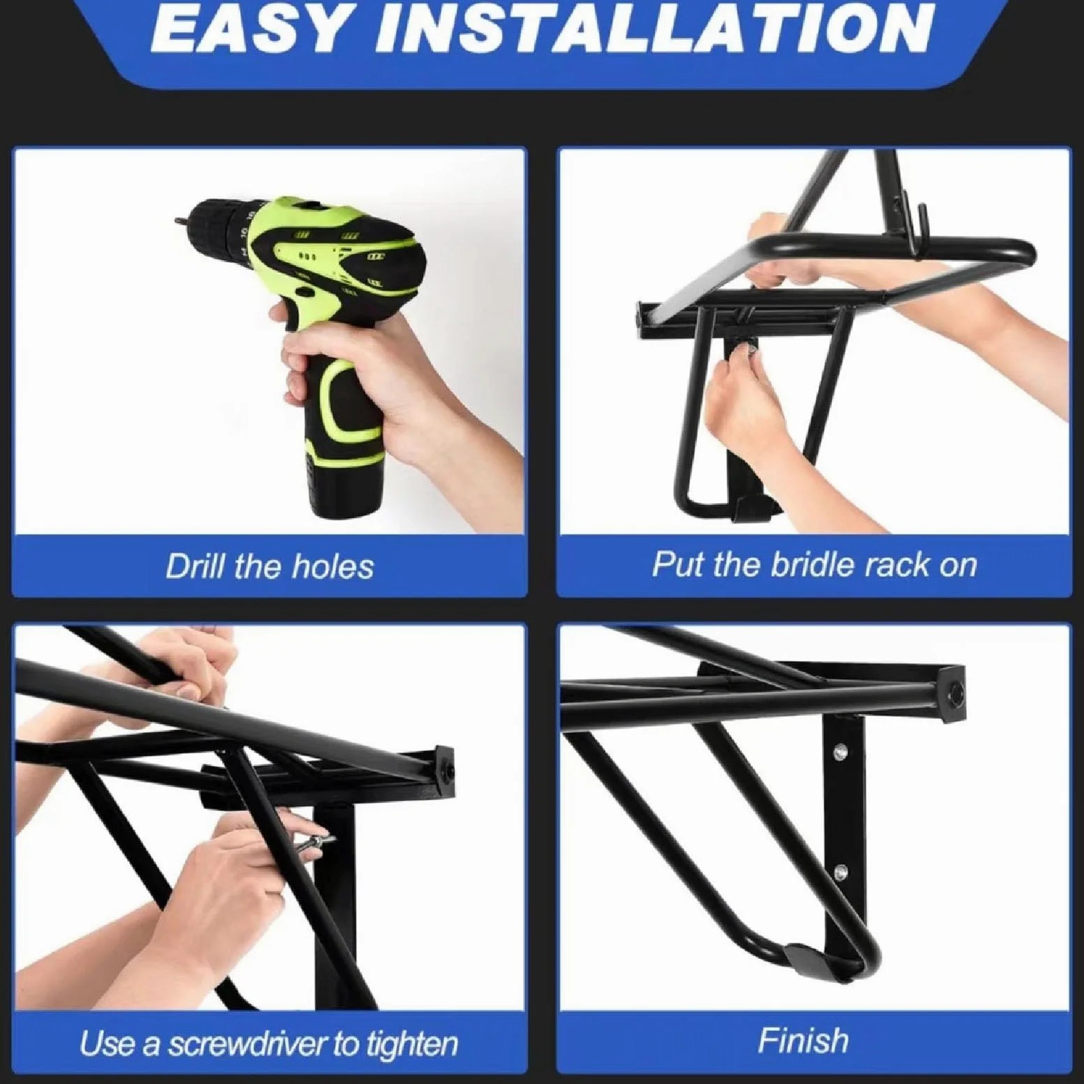 Estante de tachuela plegable, equipo ecuestre, estante de silla de montura plegable portátil soporte de montura de montura de pared para horno de tachuela granero estable