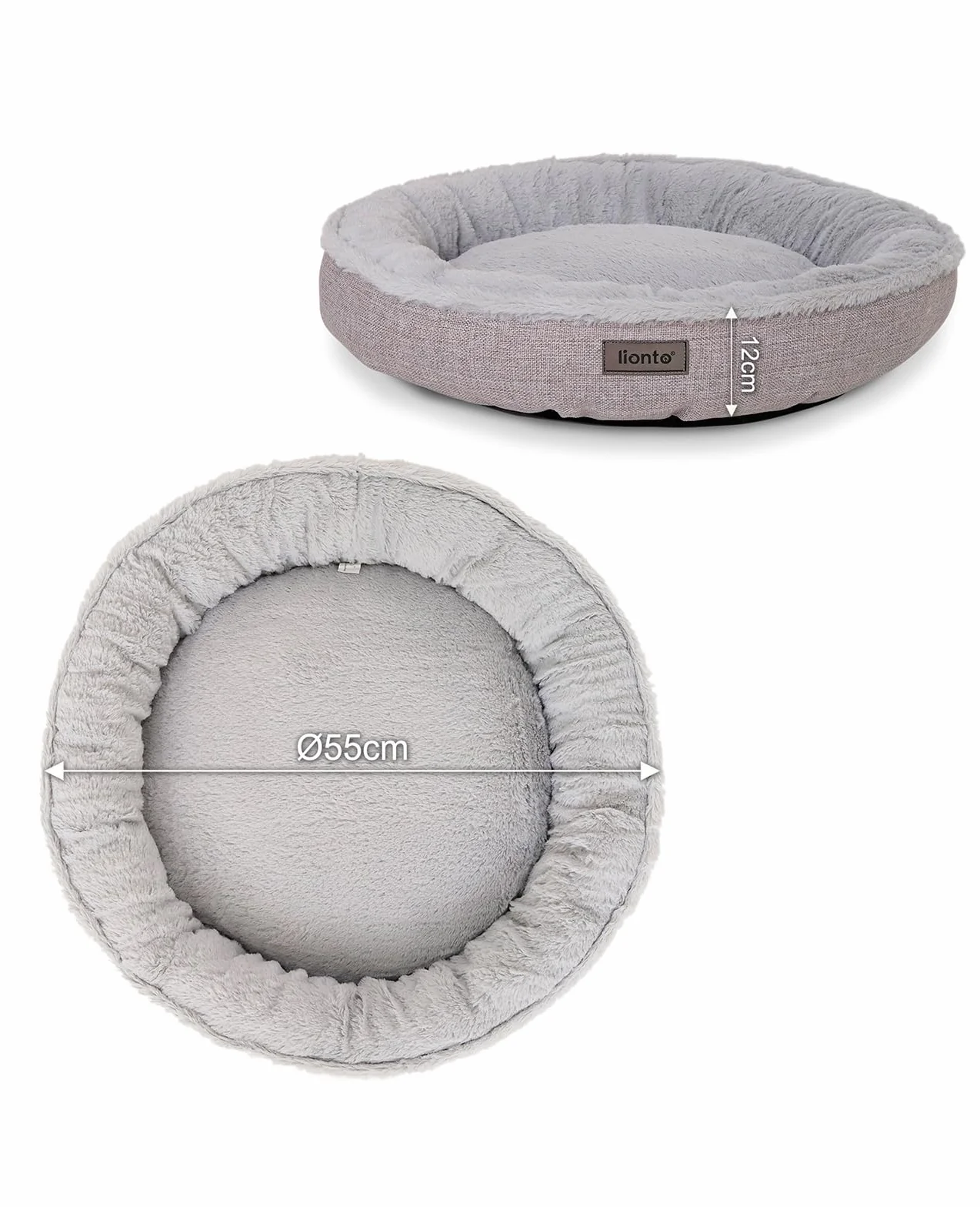 Lionto Cama Redonda para Perros con Forma de Donut, Cojín Sofá, 55 cm Ø Gris