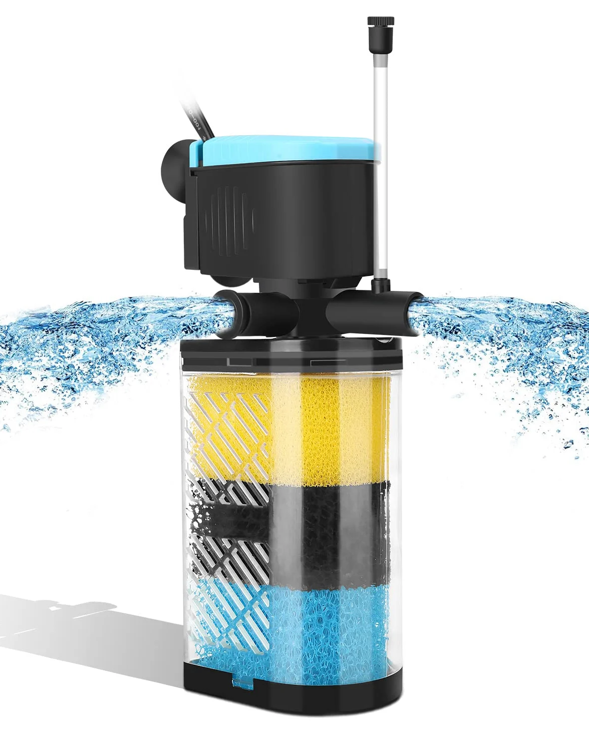 AquaMiracle Filtro de acuario de 3 etapas, filtro interno para peceras, filtro de tortuga para tanques de peces de 70-100 galones con doble salida de agua y aireación