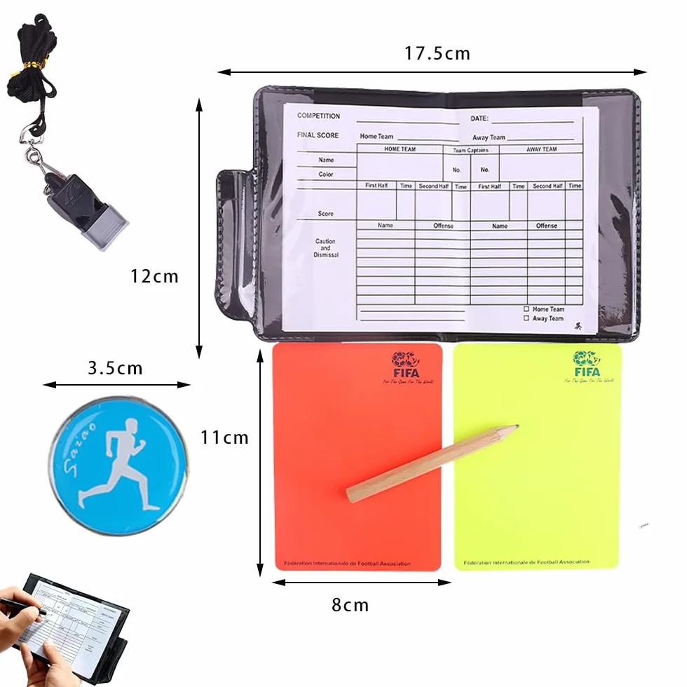 Juego de Tarjetas de Árbitro Fútbol con Cordón de Silbato y Lápices Kit Deportivo Escolar