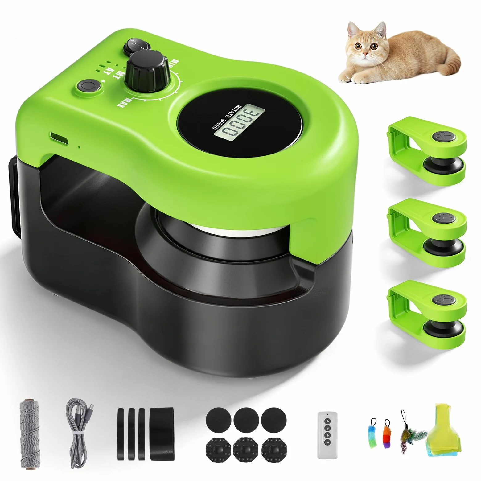 Juguete para Gatos para Interiores, Nueva Cinta de Correr para Gatitos, Control Automático/Remoto, Velocidad Ajustable, Juego de Persecución y Ruta de Carrera con Diseño DIY (Verde)