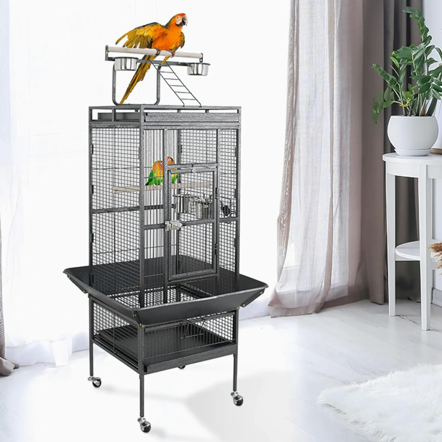 Jaula para Pájaros, Transportín Versátil para El Hogar Y Los Viajes, Fácil De Guardar, Ideal para Cacatúas, Loros, Periquitos, Cotorras, Cotorras, Palomas Y Otras Aves Black