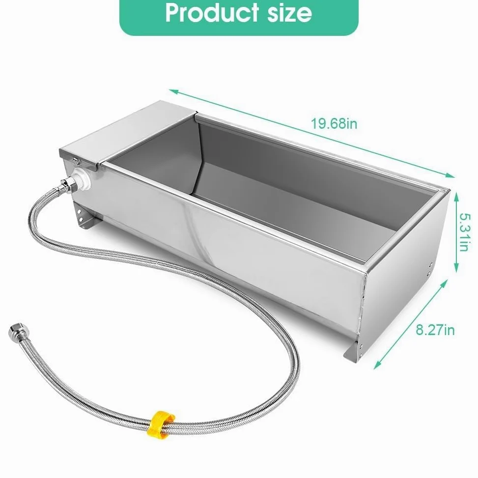 Bebedero automático para ganado, bebedero de gran capacidad de 7.5 L con kit de válvula de flotador, tanque de agua de acero inoxidable con llenado automático, dispensador de agua