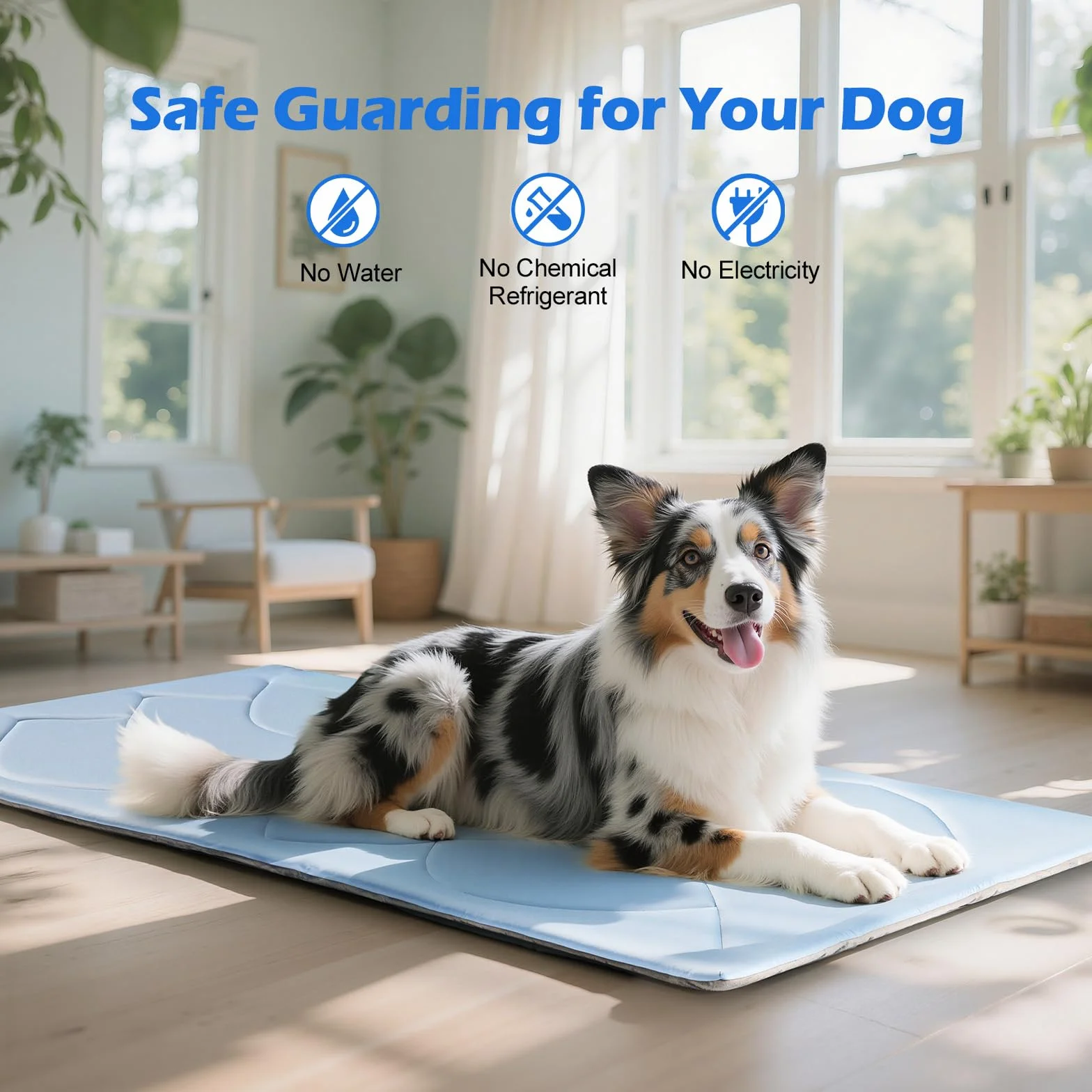 Alfombrilla Refrescante para Perro, 91×58cm (M), Q-MAX>0,4, Alfombrilla Autorrefrigerante para Perro de Doble Cara Reversible (Fresca y Cálida) para Mascotas Verano, Sin Gel, Azul + Gris
