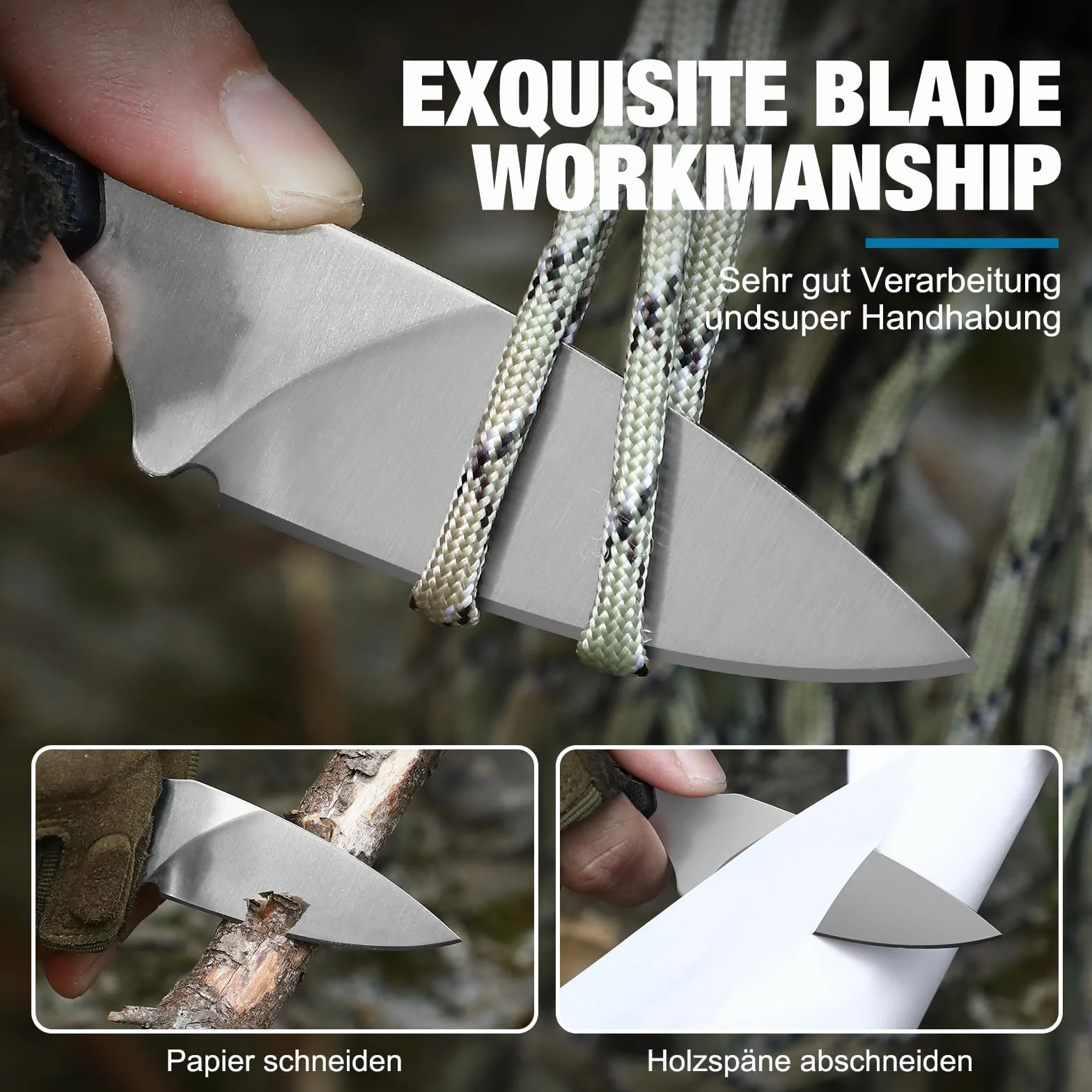 Omesio Cuchillo de Cuello EDC Pequeño con Vaina Kydex, Hoja D2, Mango G10