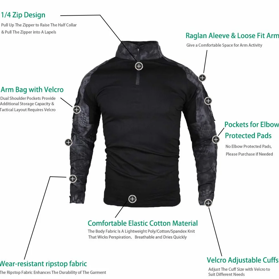 Camiseta de Combate Táctica para Hombres Transpirable Ripstop Caza Militar Airsoft