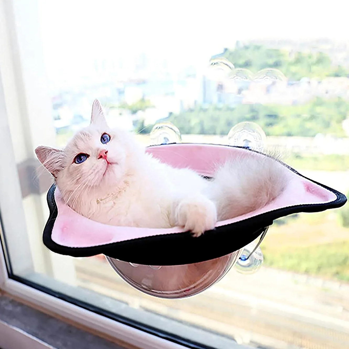 Hamaca de Gato para VentanaCama para gatos, hamaca para gatos, cama colgante para mascotas, perchas para ventanas de gatos, asiento para gatos, hamaca para gatos con ventosa de 37 x 37 cm, duradera pa