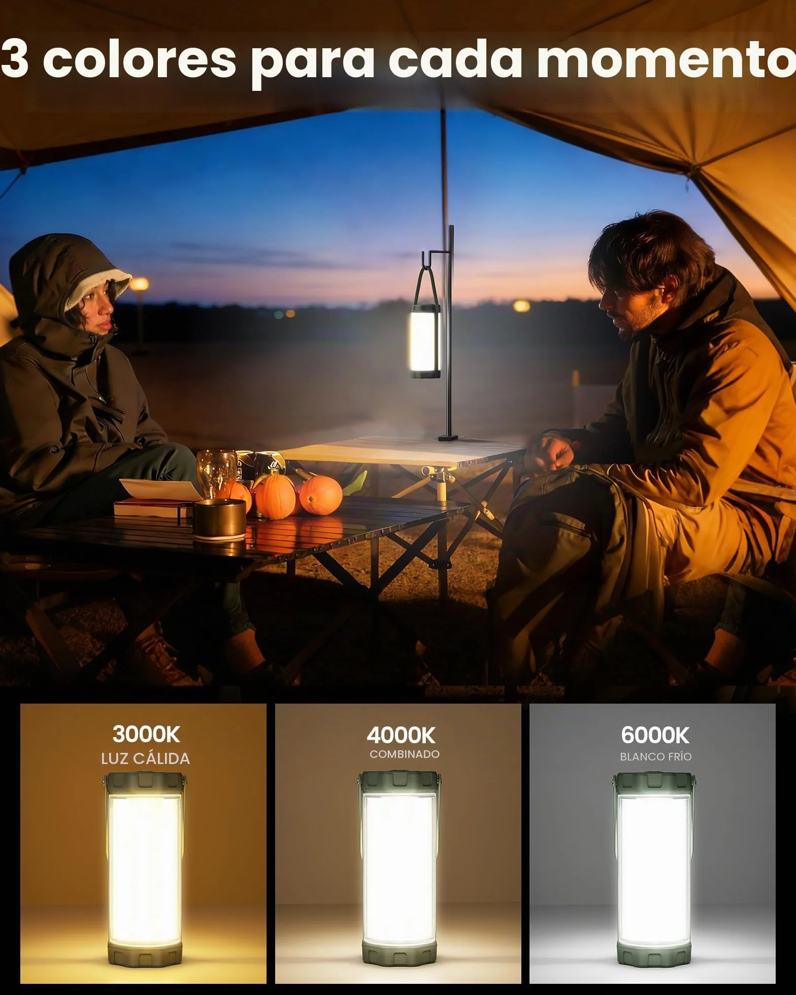 Glocusent Lámpara Camping LED 1200LM 5000mAh 120h IP68 Impermeable Recargable
