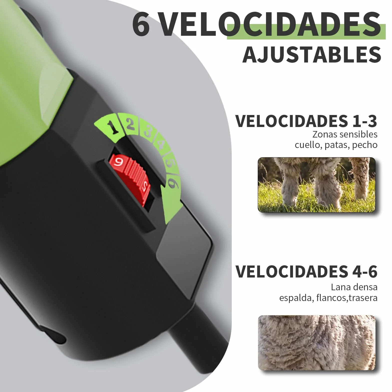 Maquina Esquilar Ovejas Profesional 1200W 6 Velocidades 3200 RPM Cortapelos Electrico para Cabras Alpacas