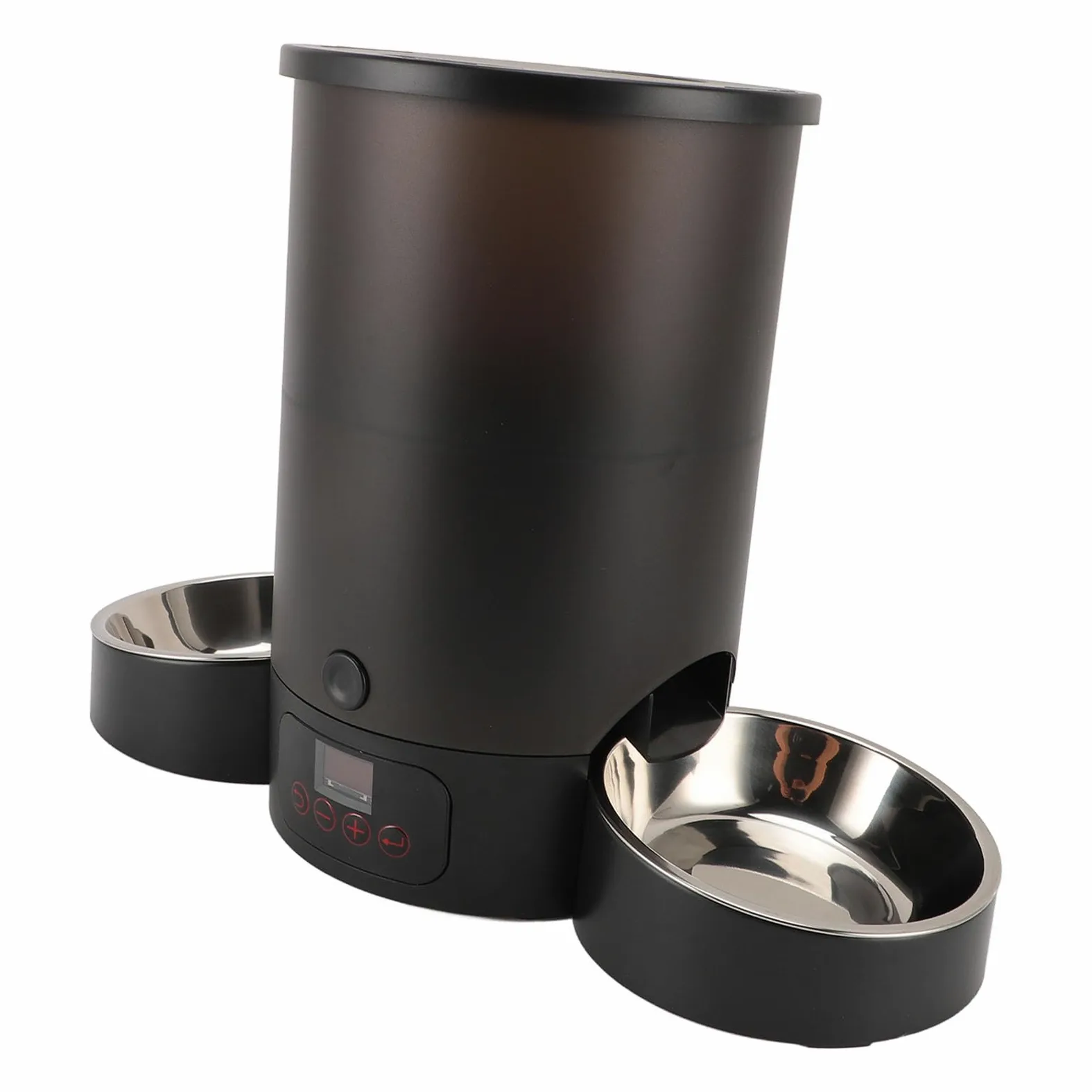 Comedero Automático para Gatos Gran Capacidad Doble Tazón Fácil de Limpiar Dispensador de Alimentos Temporizado para Gatos y Perros Acero Inoxidable 3L (Negro)