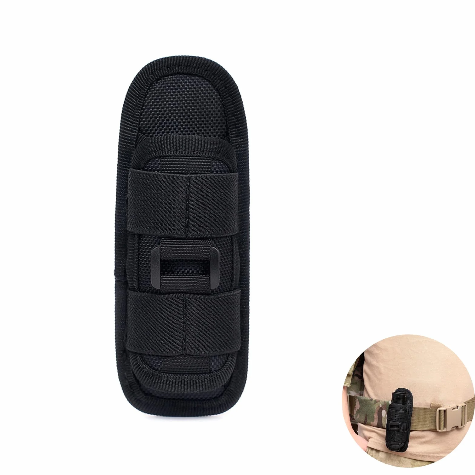 Funda de Linterna Táctica Molle Giratorio 360 Grados Nailon Bolsa para Linterna Senderismo Camping