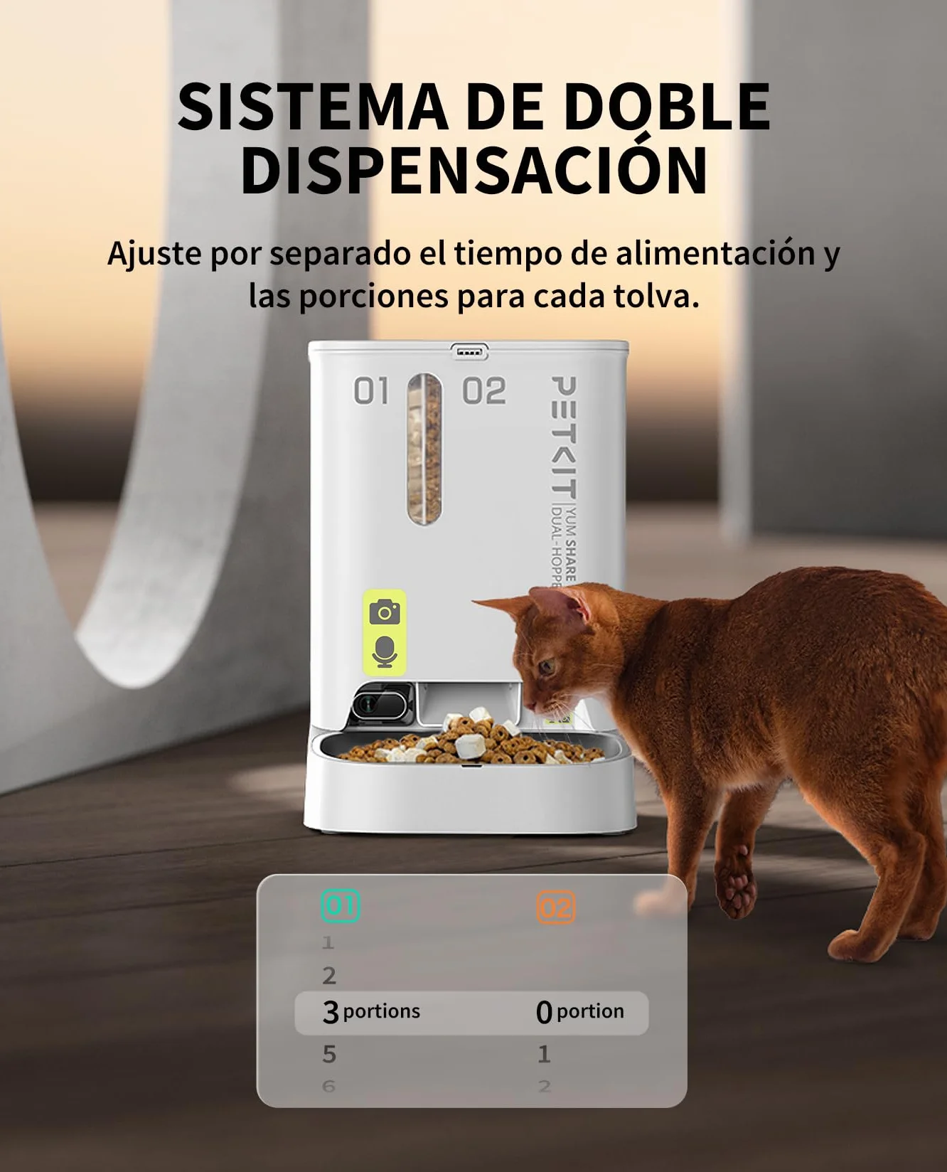PETKIT Comedero Gato Automatico con Cámara, 5L Doble Tolva Dispensador Comida Gatos/Perros, 1080P HG, Función AI, 2.4G WiFi, Audio Bidireccional, App Control, Cuenco de Acero Inoxidable