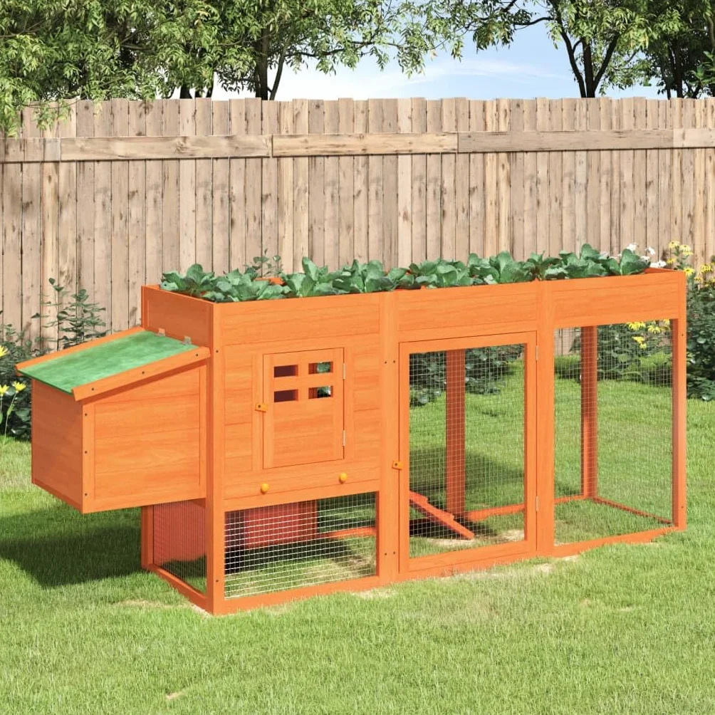 Gallinero de madera maciza de pino 204 x 50 x 84 cm con techo impermeable, nido y rampa para pollos y conejos