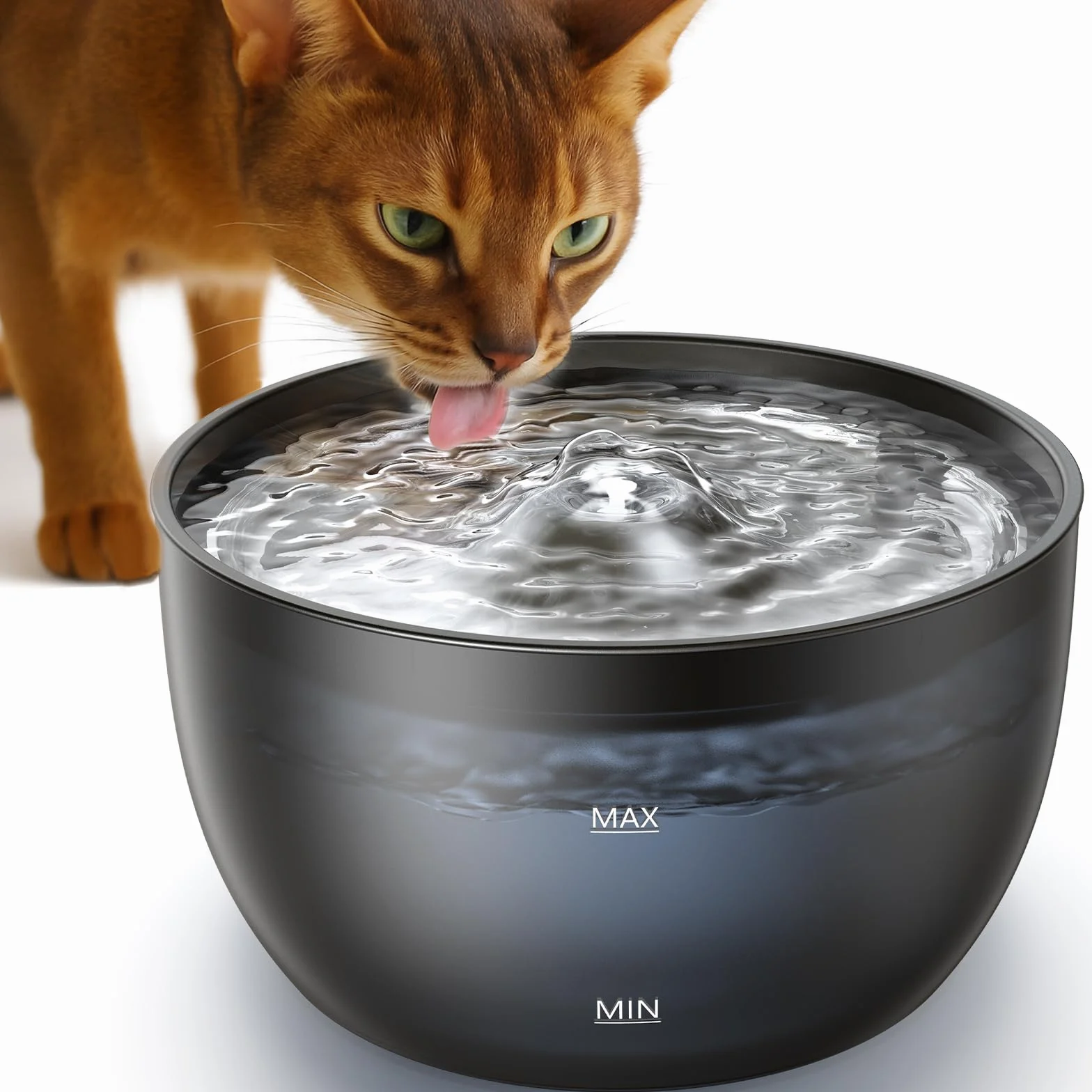 FEELNEEDY Fuente para Gatos 3L Bebedero de Agua Gatos, Súper Silenciosa, Cubeta en Acero Inoxidable, Fácil de Limpiar, con LED y 1 Filtro de Carbón Activado, Negra