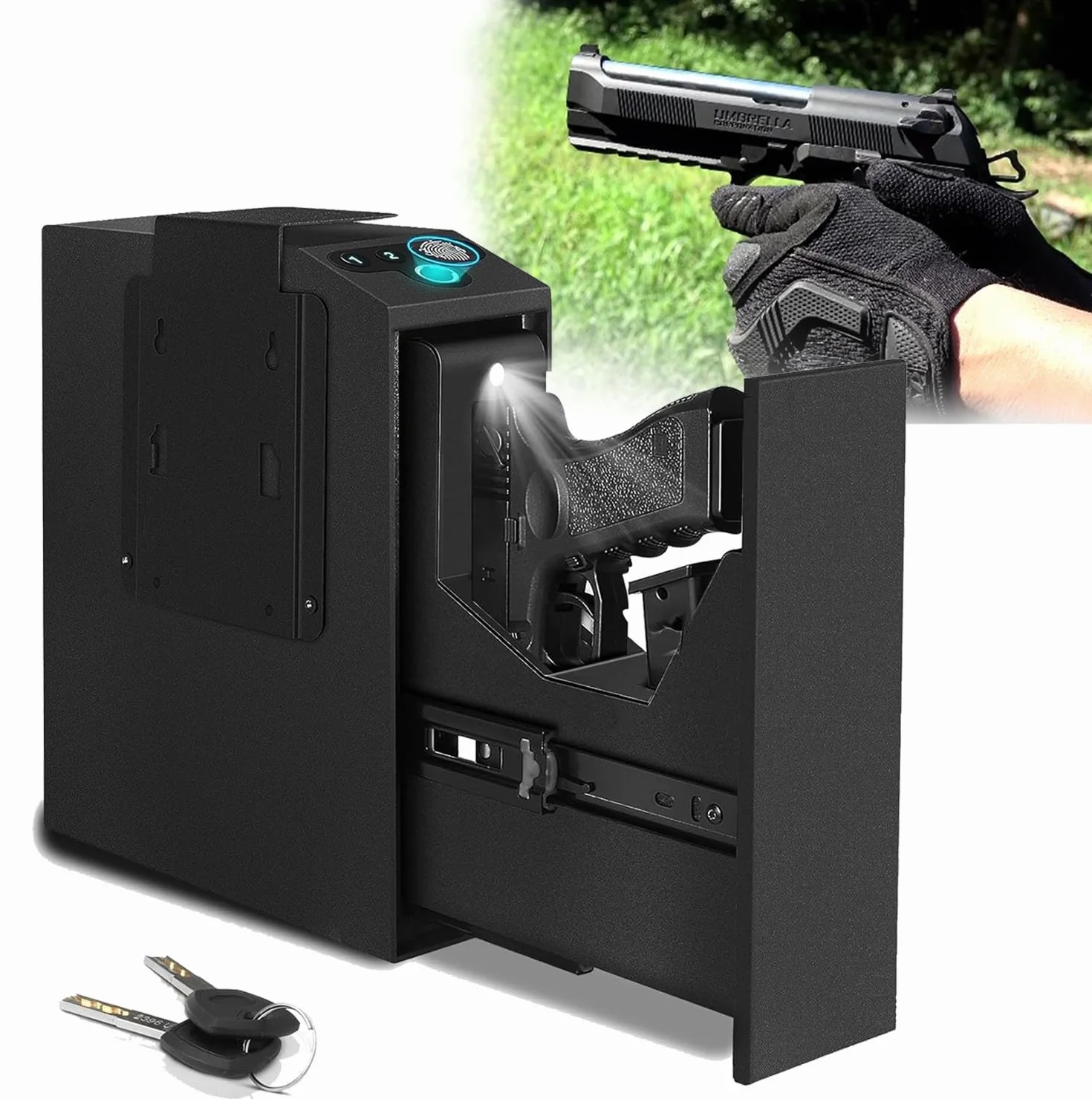 Caja Fuerte para Armas con Huella Digital y Cerradura con Llave, Armero para Pistola