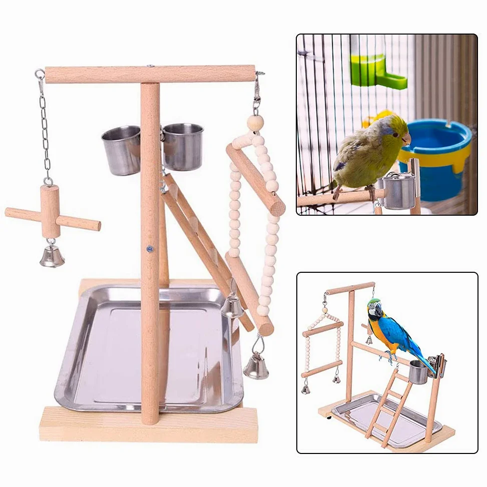 Percha para pájaros Soporte de Percha for pájaros, Plataforma for Loros, Parque Infantil, Soporte for, Escalera, Juguetes interactivos con Tazas alimentadoras