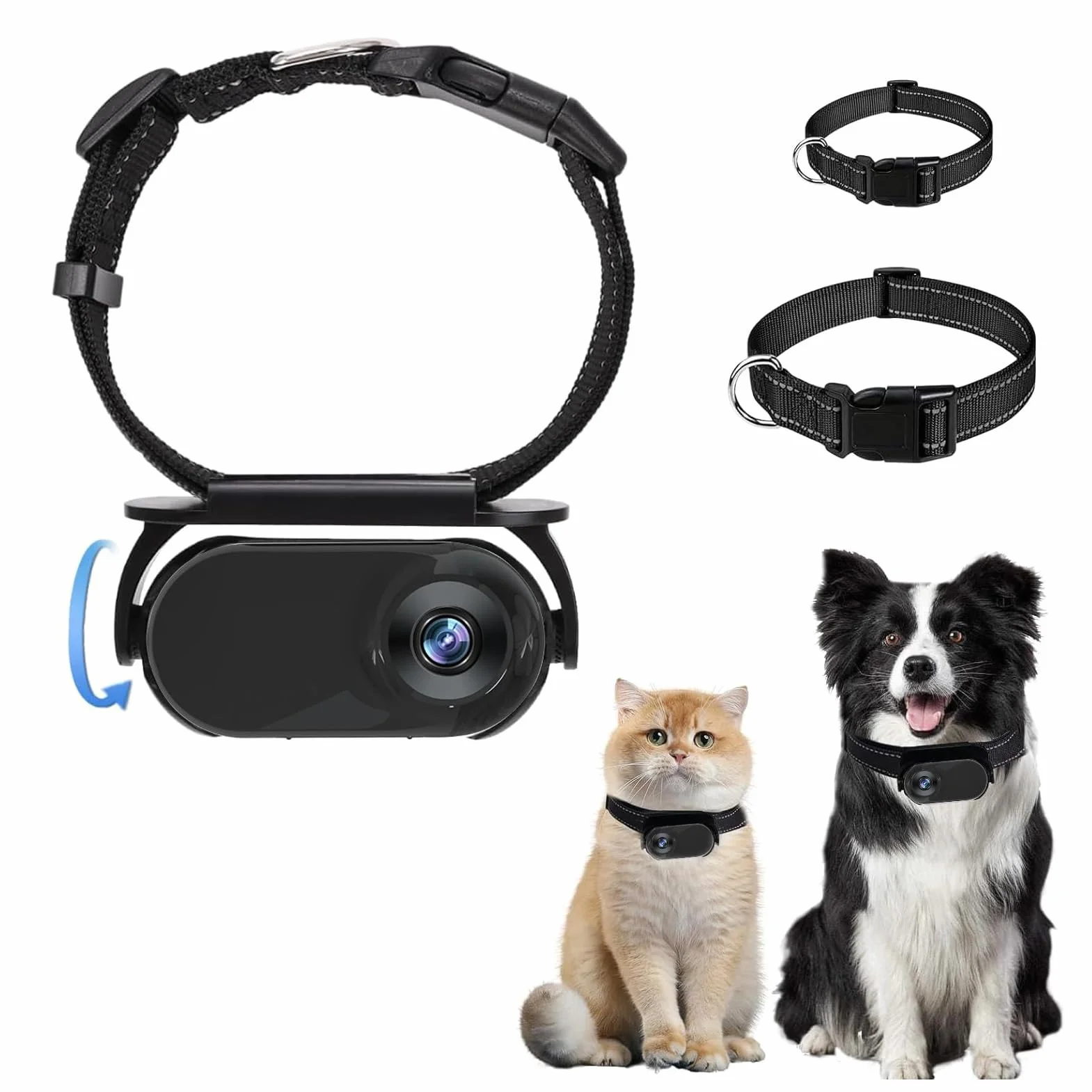 Diyeeni Collar de Cámara para Gatos, Cámara de Collar para Perros HD 1080P, Lente Gran Angular de 120°, Mini Cámara de Acción para Perros, Gatos Presentes en Interiores y Exteriores,