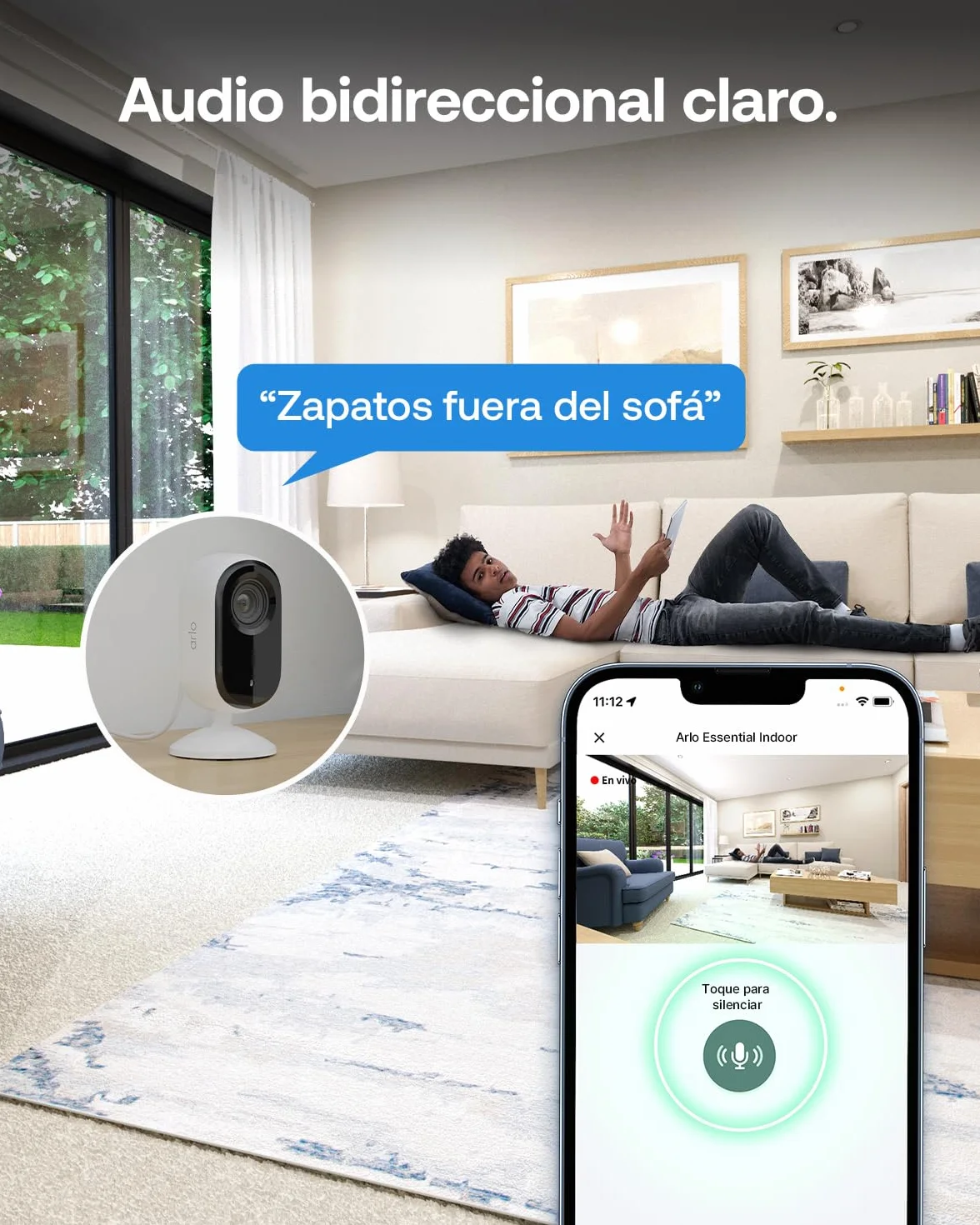 Arlo Essential 3 Indoor Camara Vigilancia Bebe/Mascotas HD, Sensor de Movimiento, Alarmas para Casa, Visión Nocturna, Prueba Secure Incluida, con Cubierta de Lente automática, 2 Cámaras, Blancas