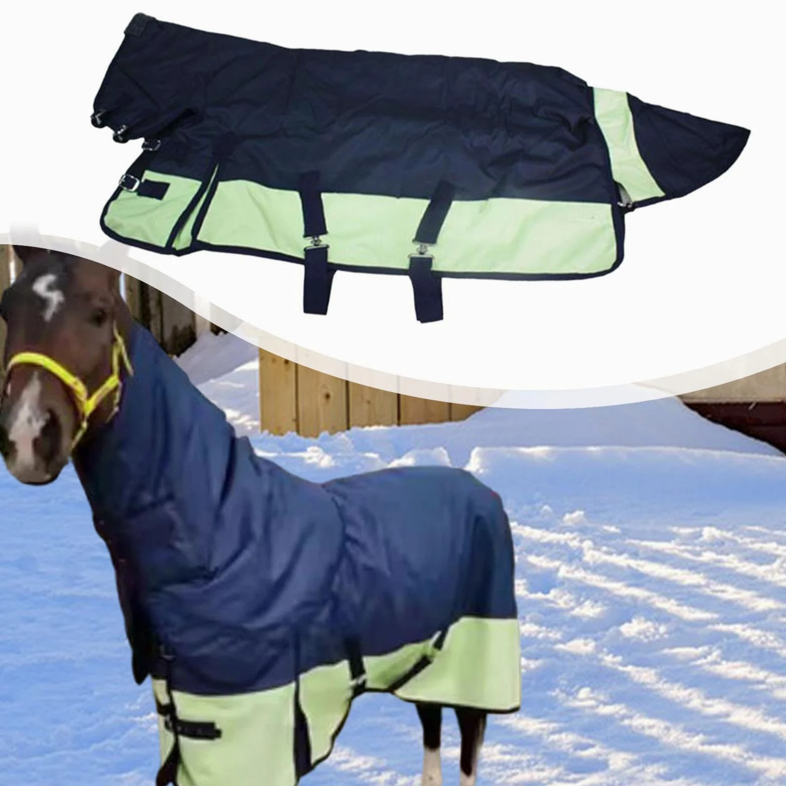Manta de Invierno para Caballos con Protector Abdominal Integrado, Tejido Oxford 600D, Capucha Protectora, Hebilla Resistente, Apta para Establos Grup, Navy Blue S