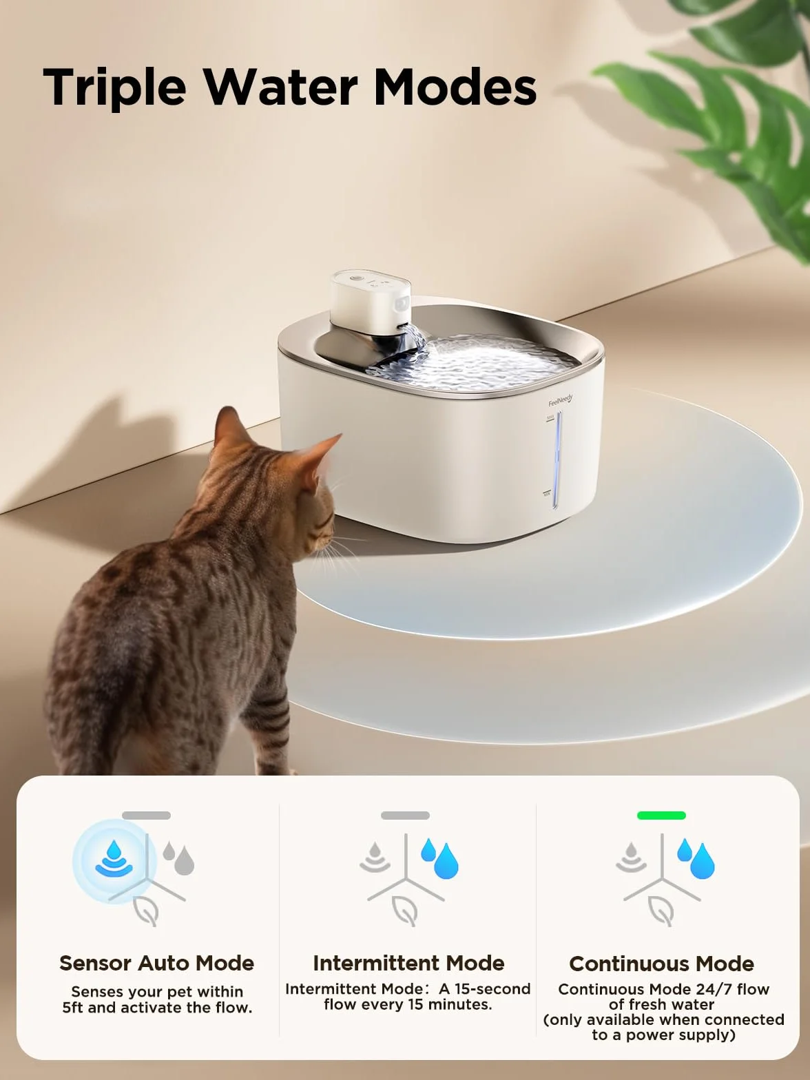 FEELNEEDY Fuente para Gatos sin Cable a Pila con Sensor de Movimiento, 4L Fuente de Agua Fria para Gatos con Bateria 4000mAh Recargable, Bebedero Automático a Prueba de Salpicaduras, 2 Filtros