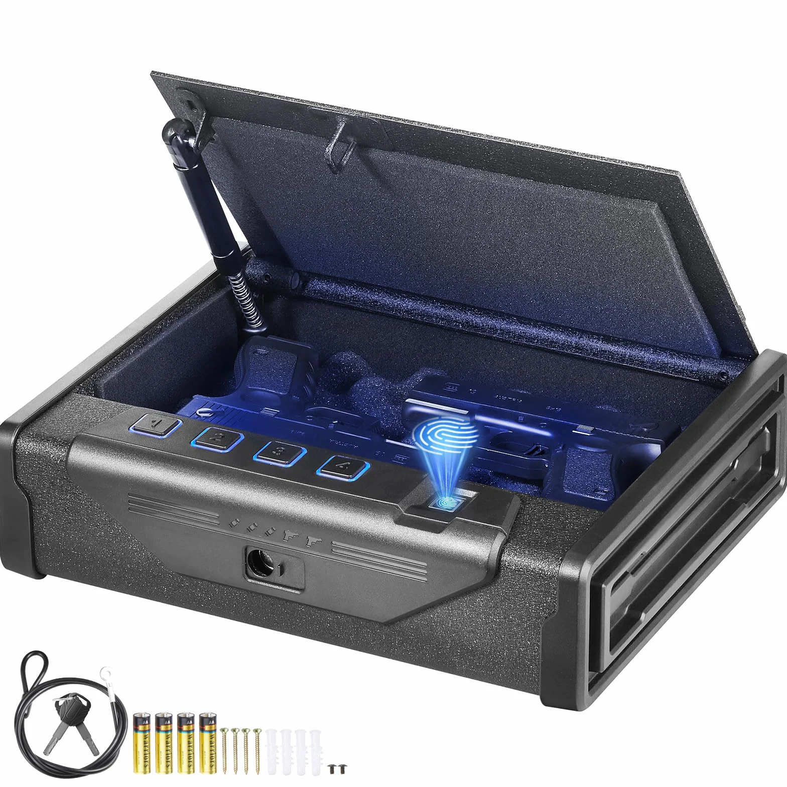 VEVOR Caja Fuerte Biométrica para Pistola de Acero 2 Pistolas 26x18x5 cm