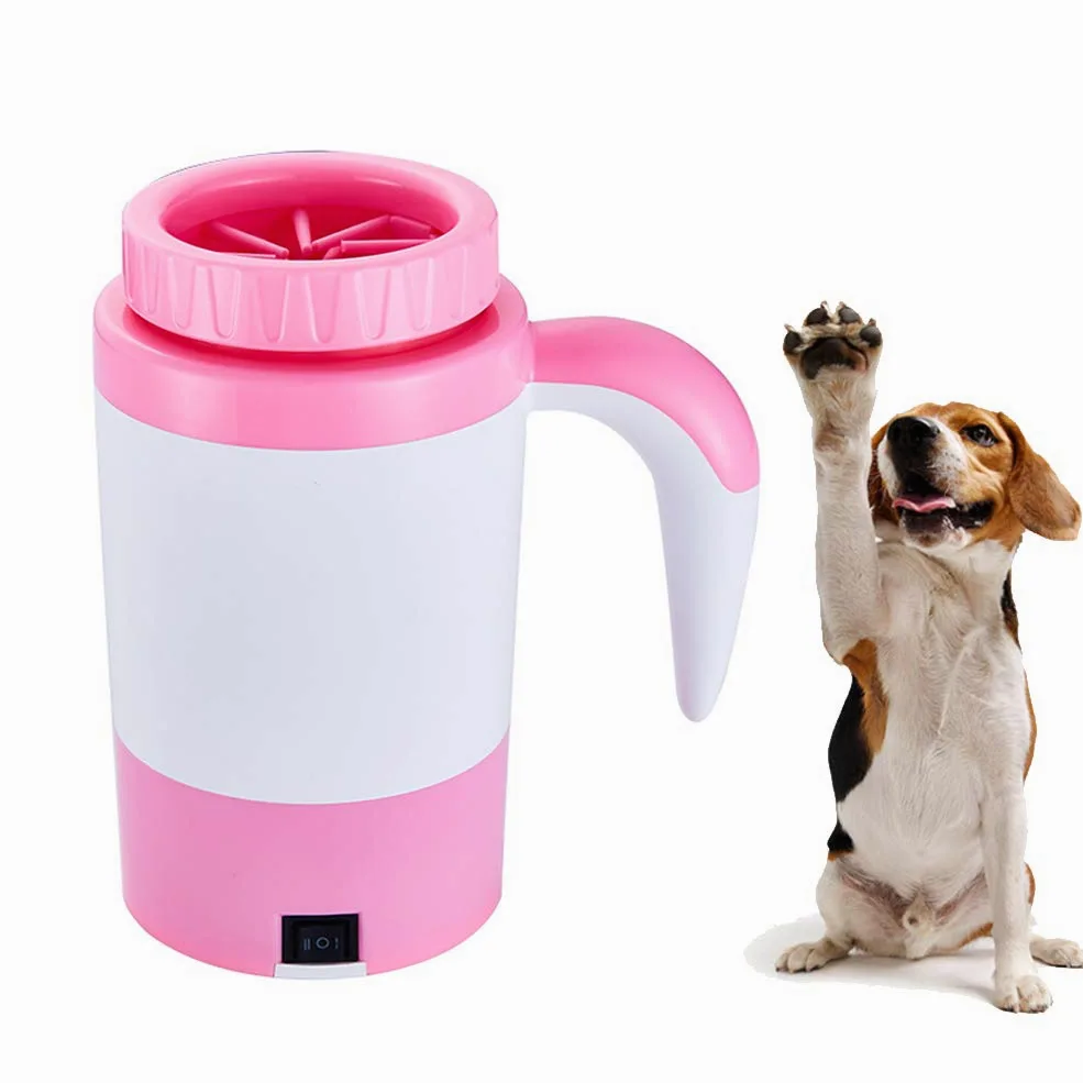 Limpiador rápido de Patas para Mascotas sin necesi Lavador de Patas portátil for Perros, Silicona, Recargable por USB(Pink)