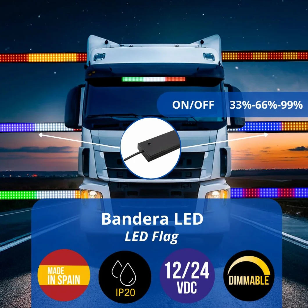 Bandera LED 12-24V 4 Azules 3 Rojos Personalizada Barcelona para Vehiculo