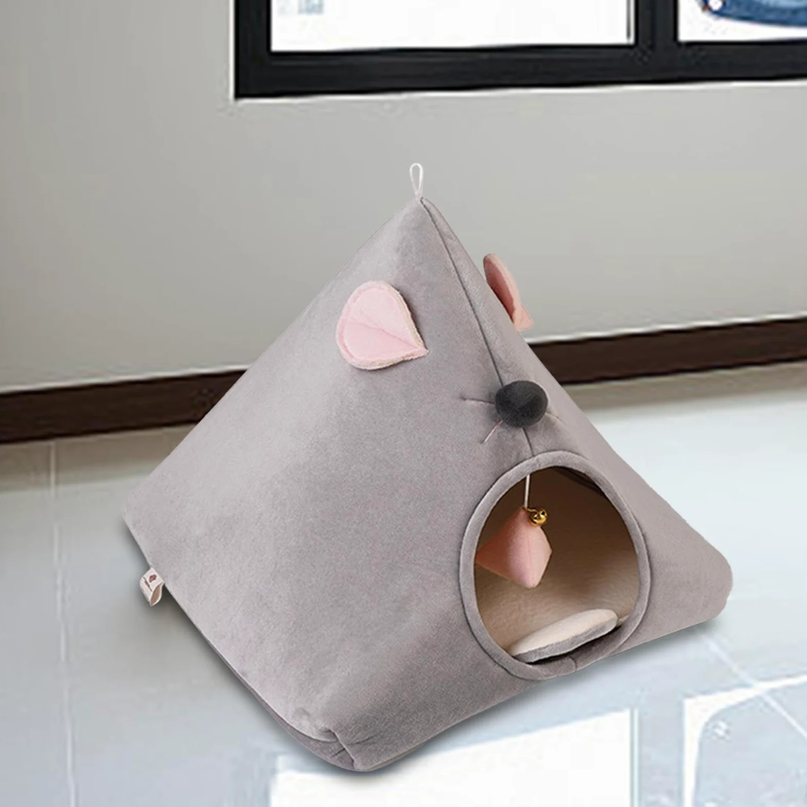 Nido Semicerrado para Gatos, Cama Cueva para Gatos, Adorno Suave Y Lavable para Dormir, Tienda de Campaña para Gatos, Casa para Mascotas, Cama, Gris