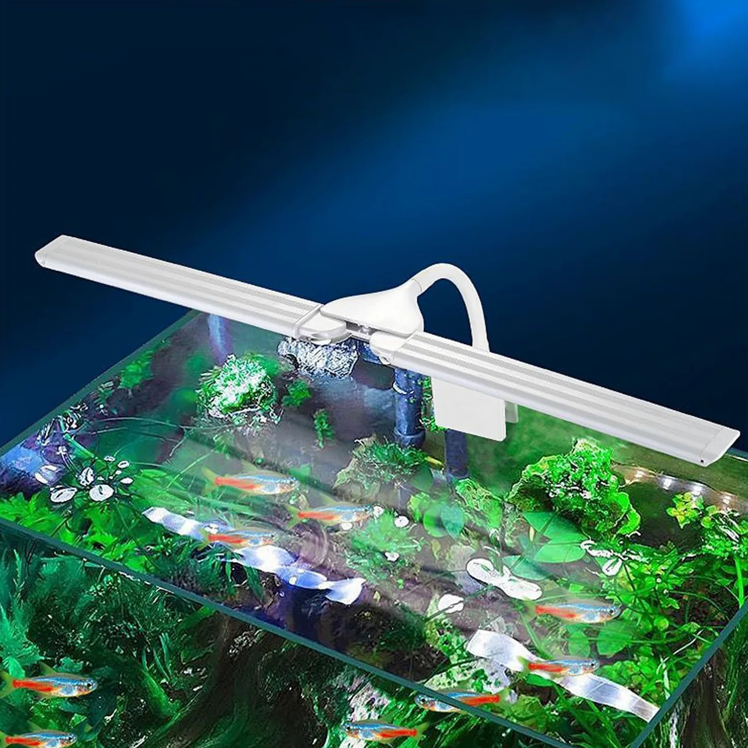 Luz LED para acuario con clip de espectro completo para peceras, luz para plantas, 360°, ajustable, 2 barras de luz, superbrillante, 13,2 W, adecuada para peceras de 20 a 75 galones