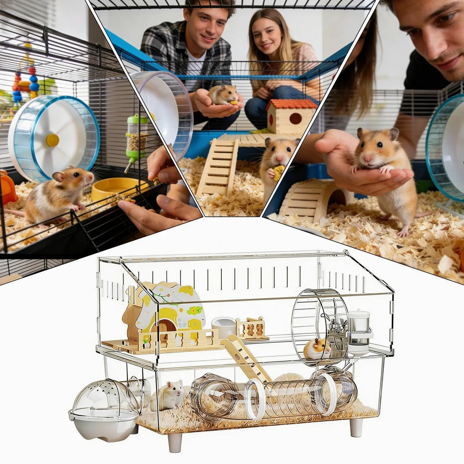 Jaula para Hámster Casa Transparente de 2 Niveles para Chinchilla | Jaula para Hámster Enano para Observación de Animales Pequeños en Interiores y Exteriores