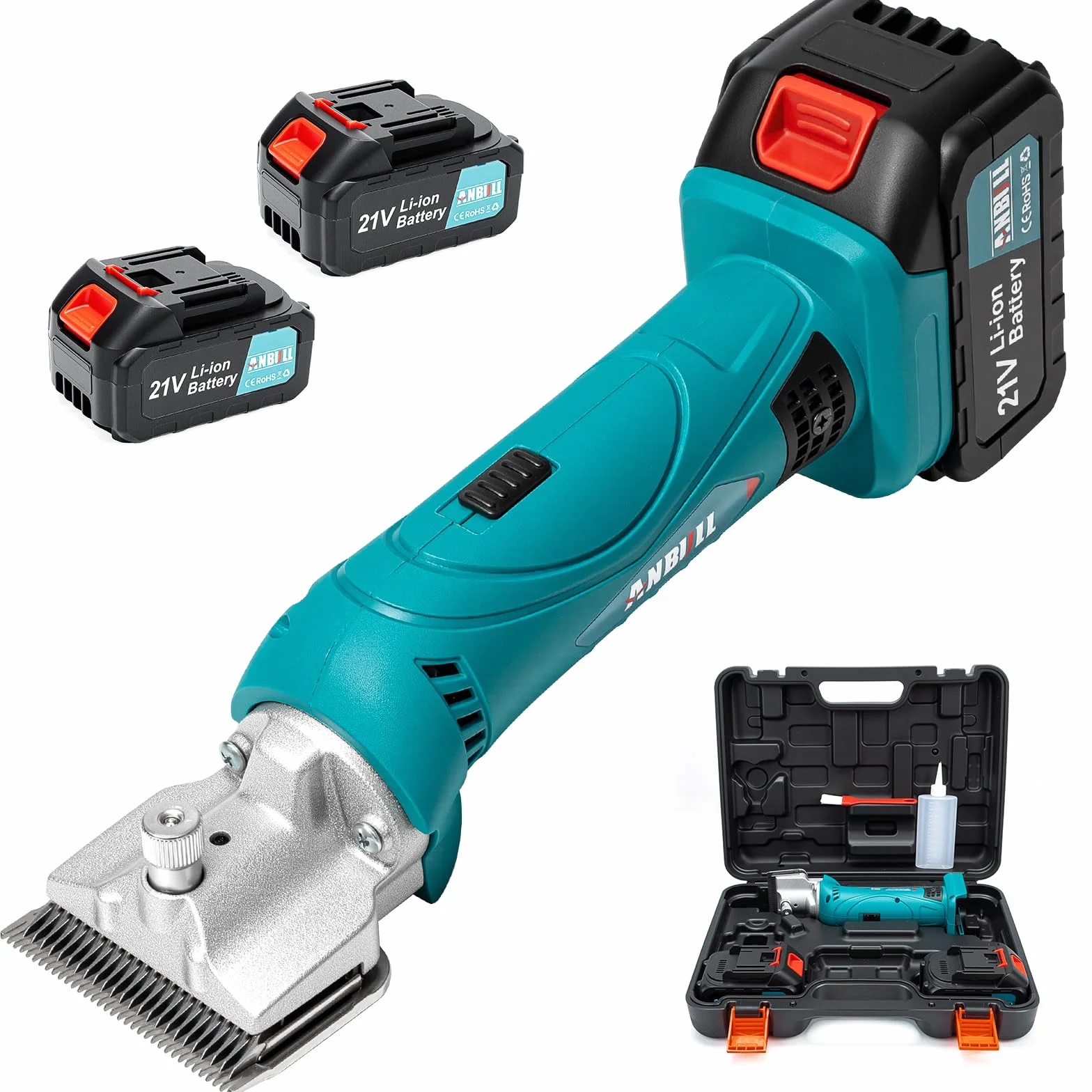 Anbull Máquina Cortapelo inalámbrica para caballos con 2 baterías 4Ah, motor potente 2800 RPM, cortadora profesional para pelo grueso y enredado, 6 velocidades