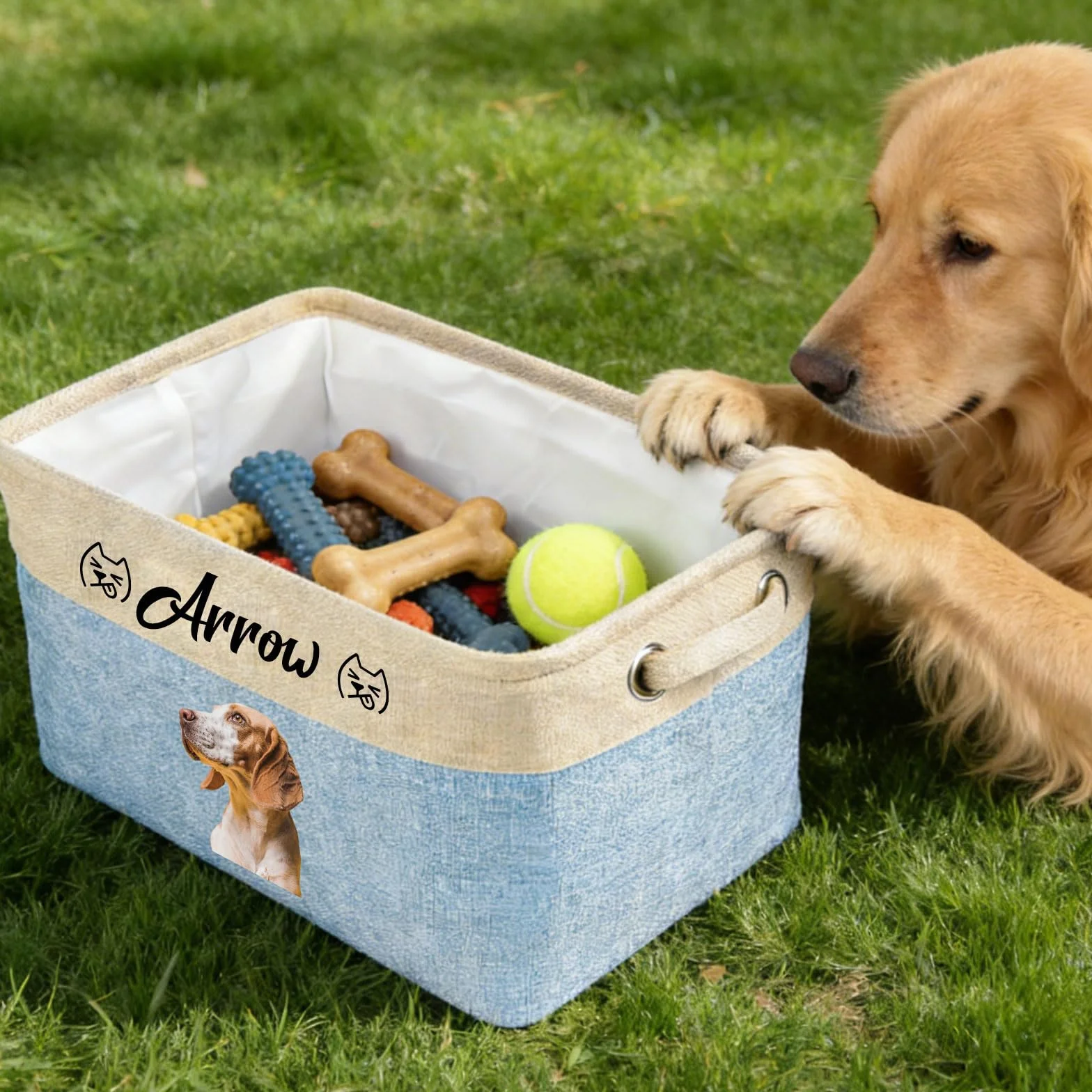 Cesta de almacenamiento personalizada para juguetes de perro, cesta plegable personalizada para mascotas con nombre y foto, cesta para juguetes de perro y suministros para mascotas (Rosa)