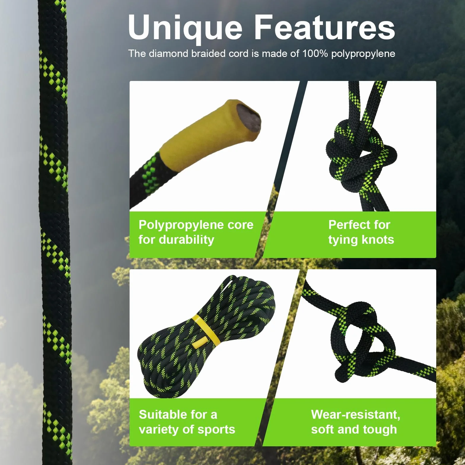 Cuerda de Escalada 10mm Estática 20m Rescate Alturas UIAA Fluorescente Negra
