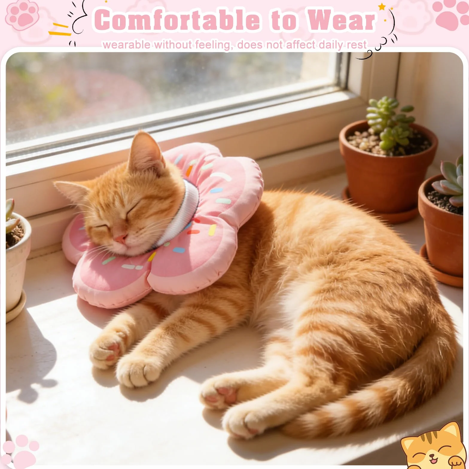 QKURT Collar de Recuperación para Gato, Collar Ajustable para Gatos Después de La Cirugía, Evitar Picaduras de y Arañazos Lesiones y Lamido, El patrón de Rosquilla, Forma de Flor