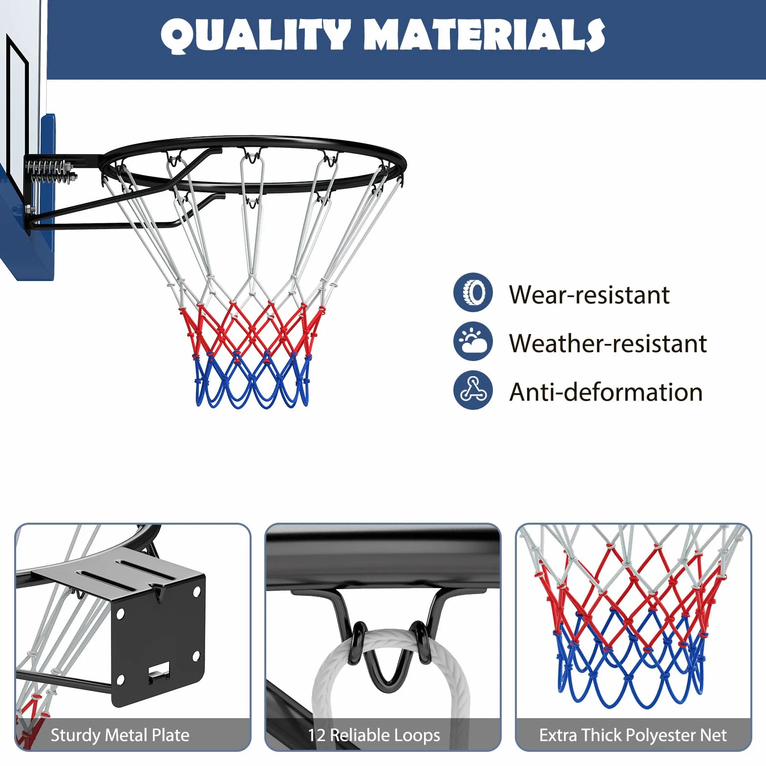 Canasta de Baloncesto de Pared Ø45 cm, Aro Macizo con Soporte y Red, Metal para Interior y Exterior
