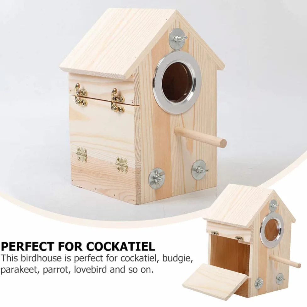 Caja Nido de pájaros de Madera, casa for pájaros, Caja de cría de Loros, Jaula, Nido de pájaros de Madera for Periquito, Periquito, cacatúa, Conure, pinzón Canario, Agapornis/1128