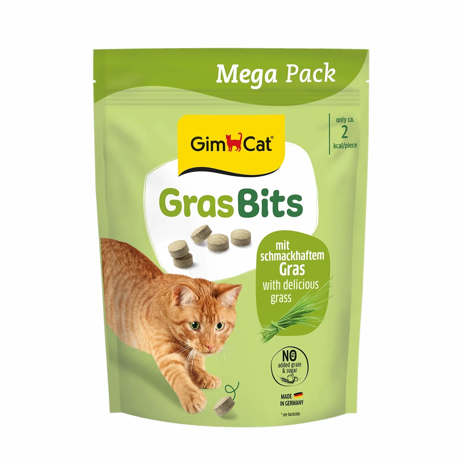 GimCat Hierba bits - Bocadillo para Gatos sin Cereales y Rico en vitaminas con Hierba Real - 1 Bolsa (1 x 425 g)