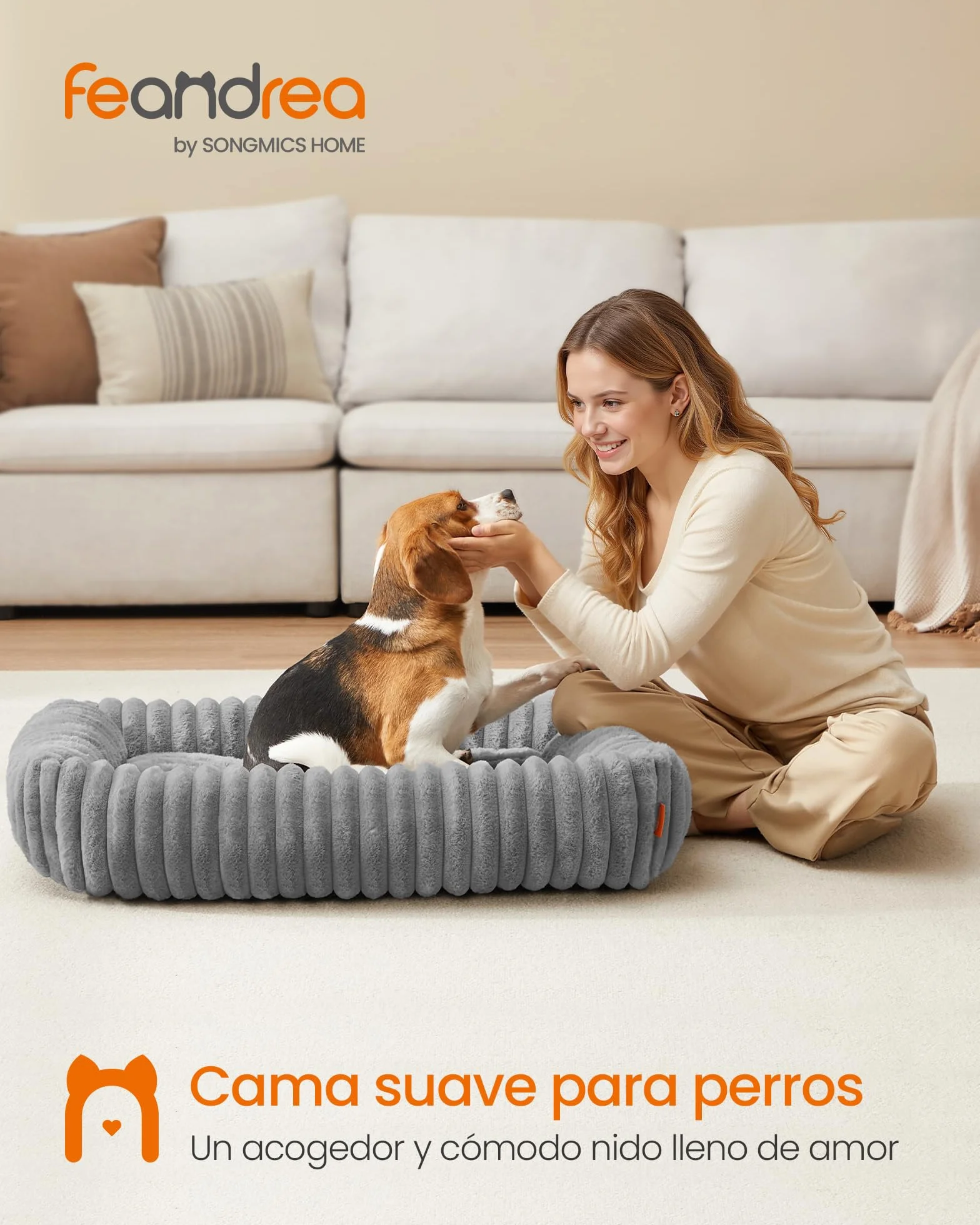 Feandrea Cama para Perros, Cama Ortopédica Grande, Cojín Lavable, Colchoneta Mullida, Acolchado Suave, 91 x 68 x 18 cm, Gris Paloma PGW312GD01