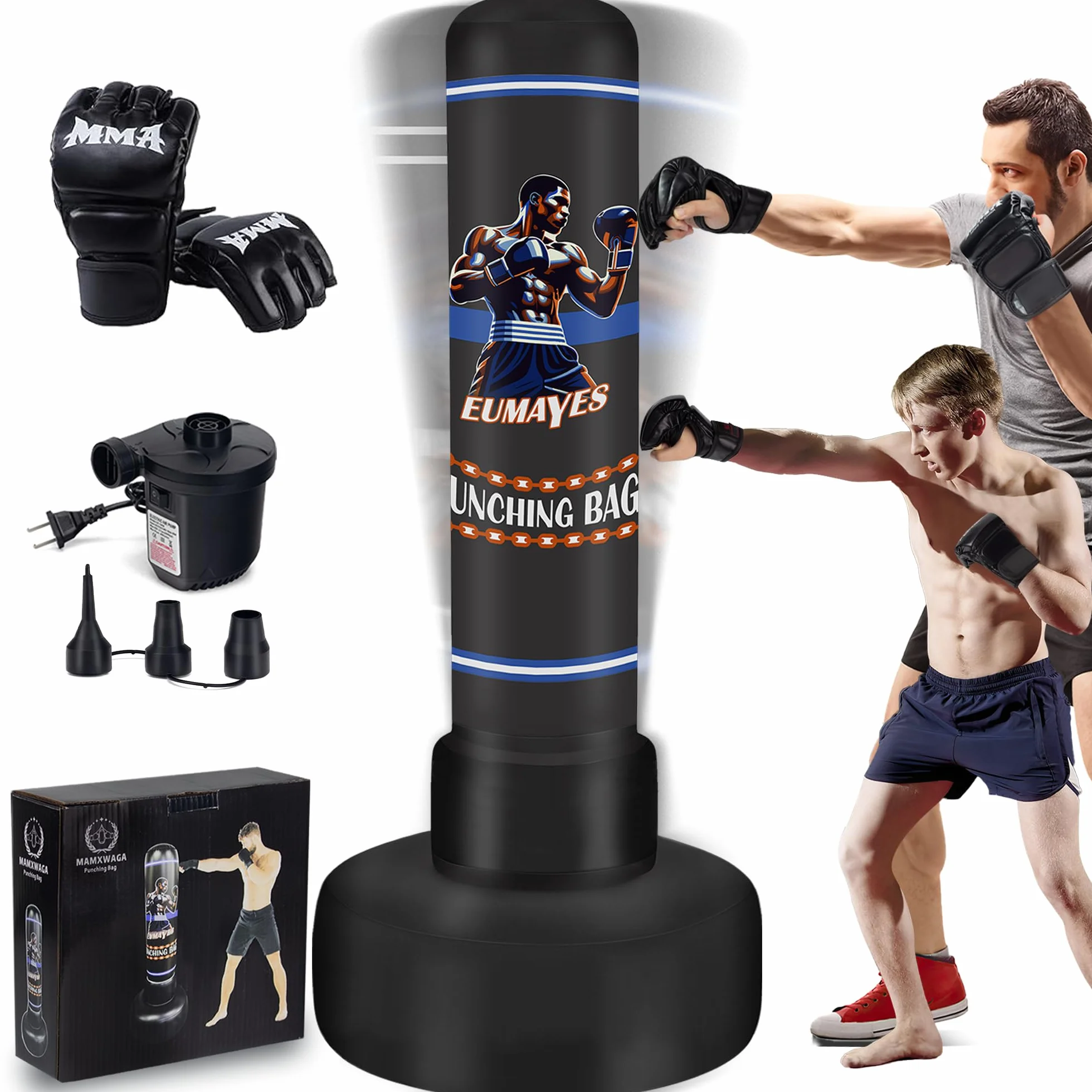 Saco de Boxeo de pie 180cm con Guantes y Bomba de Aire Eléctrica para Entrenamiento MMA Muay Thai
