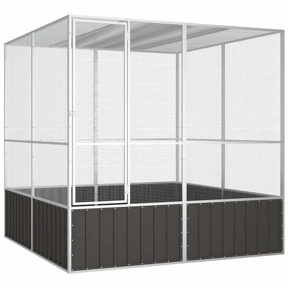 Jaula para pájaros de acero galvanizado antracita 213,5 x 217,5 x 211,5 cm con techo, cajón y rejilla para loros, periquitos, canarios como pajarera