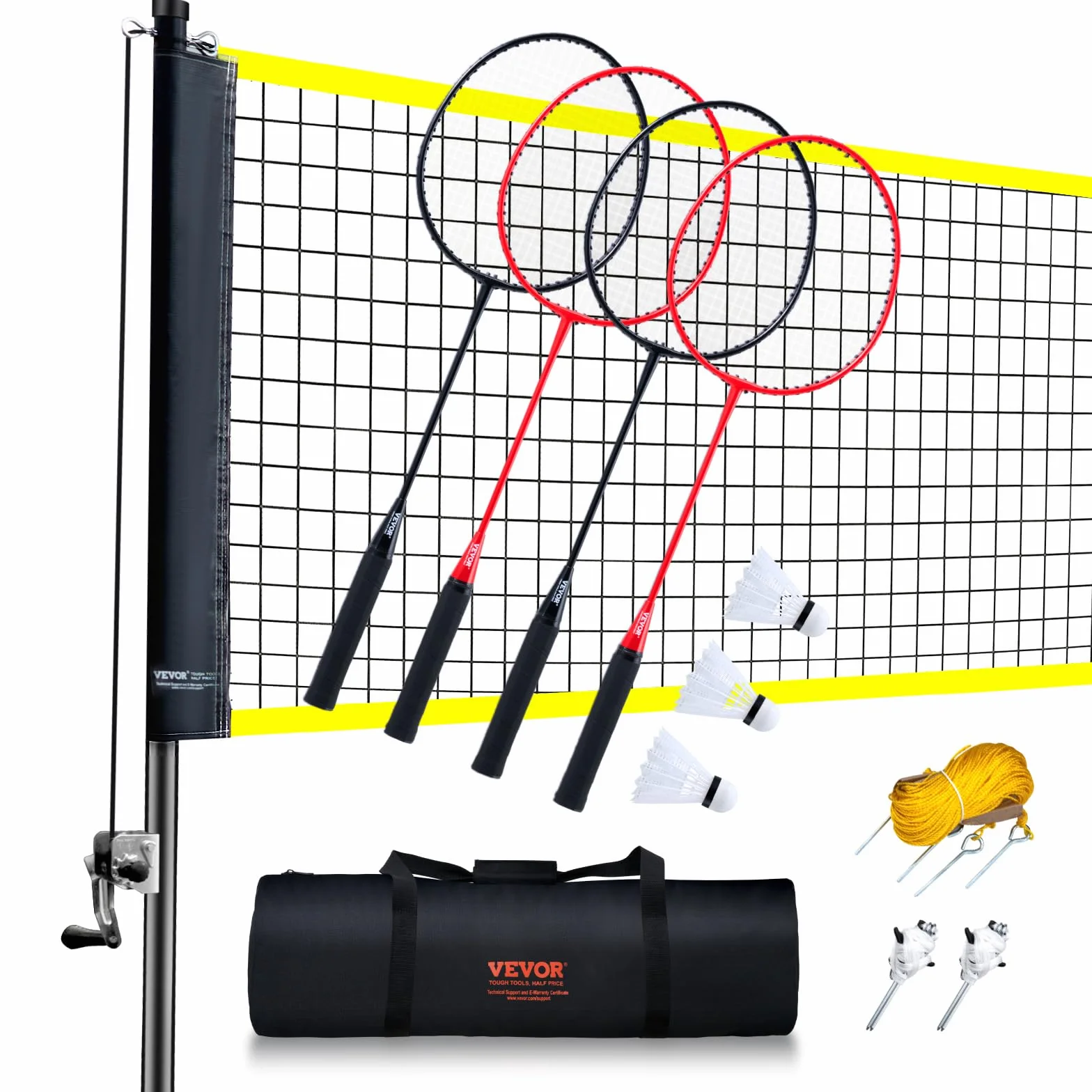VEVOR Juego de Red de Bádminton Portátil con Postes, Bolsa, 4 Taquetas y 3 Volantes