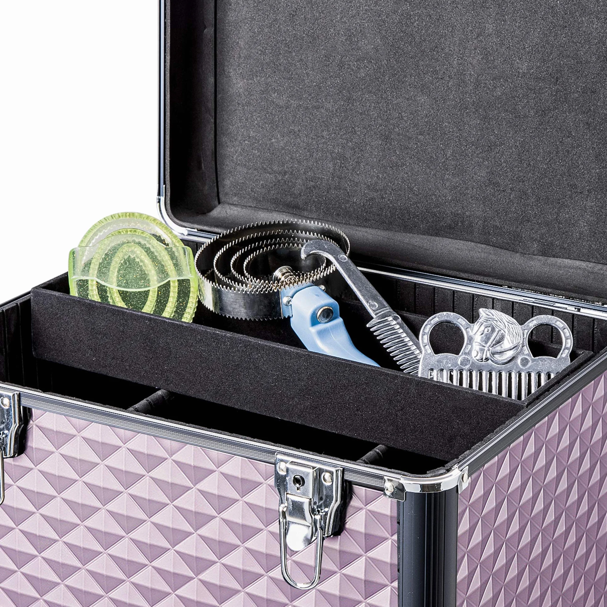 Navaris Caja para Accesorios para Caballos - Baúl de Aluminio para almacenaje y Transporte de Herramientas de Limpieza Cuidado de Caballo - Oro Rosa