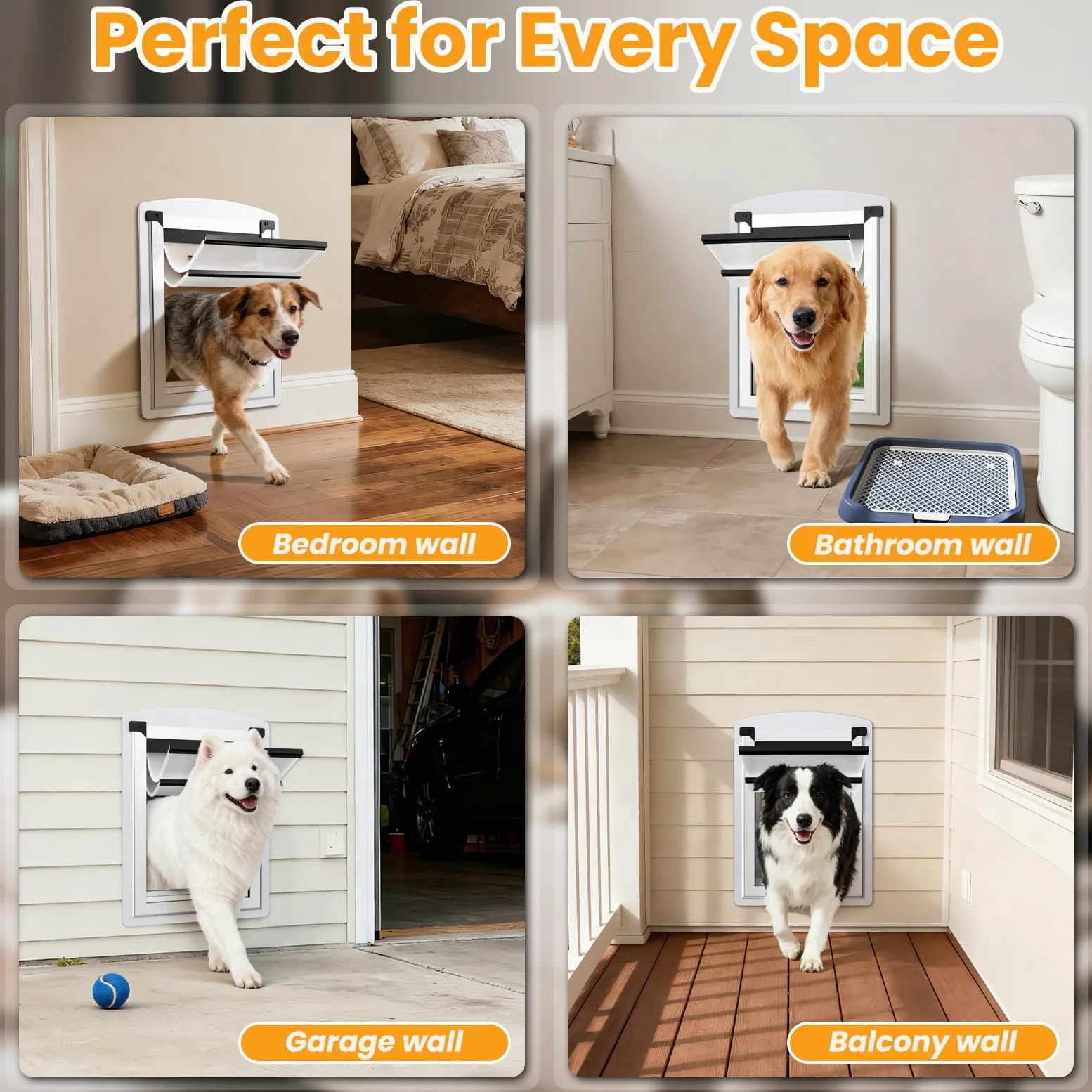 Cat Door for Wall, Energy Efficient Pet Door with Steel Frame, Telescoping Tunnel, Double Magnetic Flaps and Two Sliding Lock Panels, Easy to Install, Milky White, Small | Marco de acero, túnel telescópico, solapas magnéticas dobles, 2 paneles de bloqueo